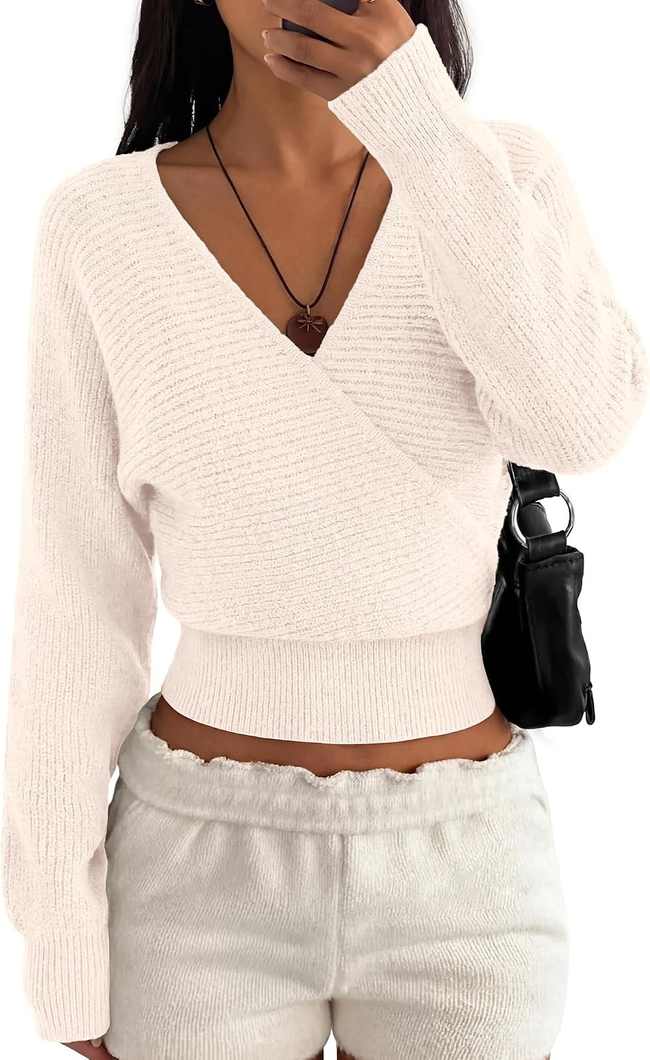 BTFBM wrap ribbed cropped sweater