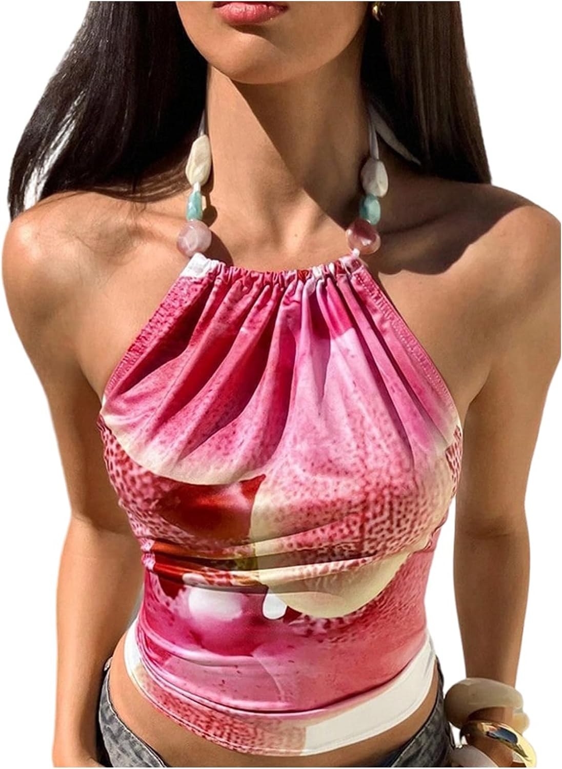 Milumia floral ruched halter crop top